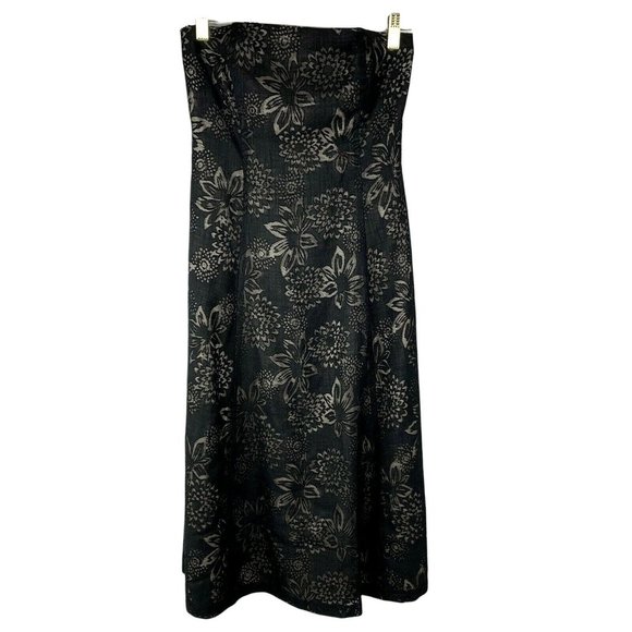 White House Black Market Strapless Dress size 4 Black Floral Semi Sheer Lined - Picture 1 of 4